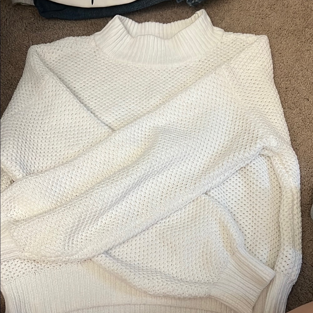 Hollister White Crew Neck Sweater with Textured Knit